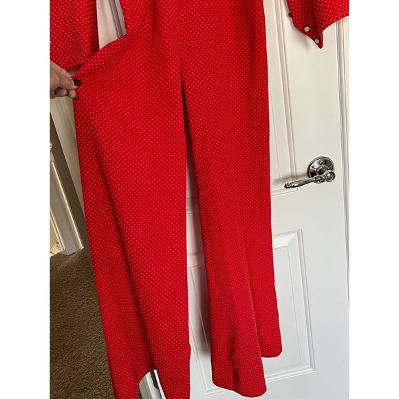 Vintage Rare 60s Jumpsuit Romper Zip Up Womens Red & White Wide Leg One Piece XS - Picture 4 of 11